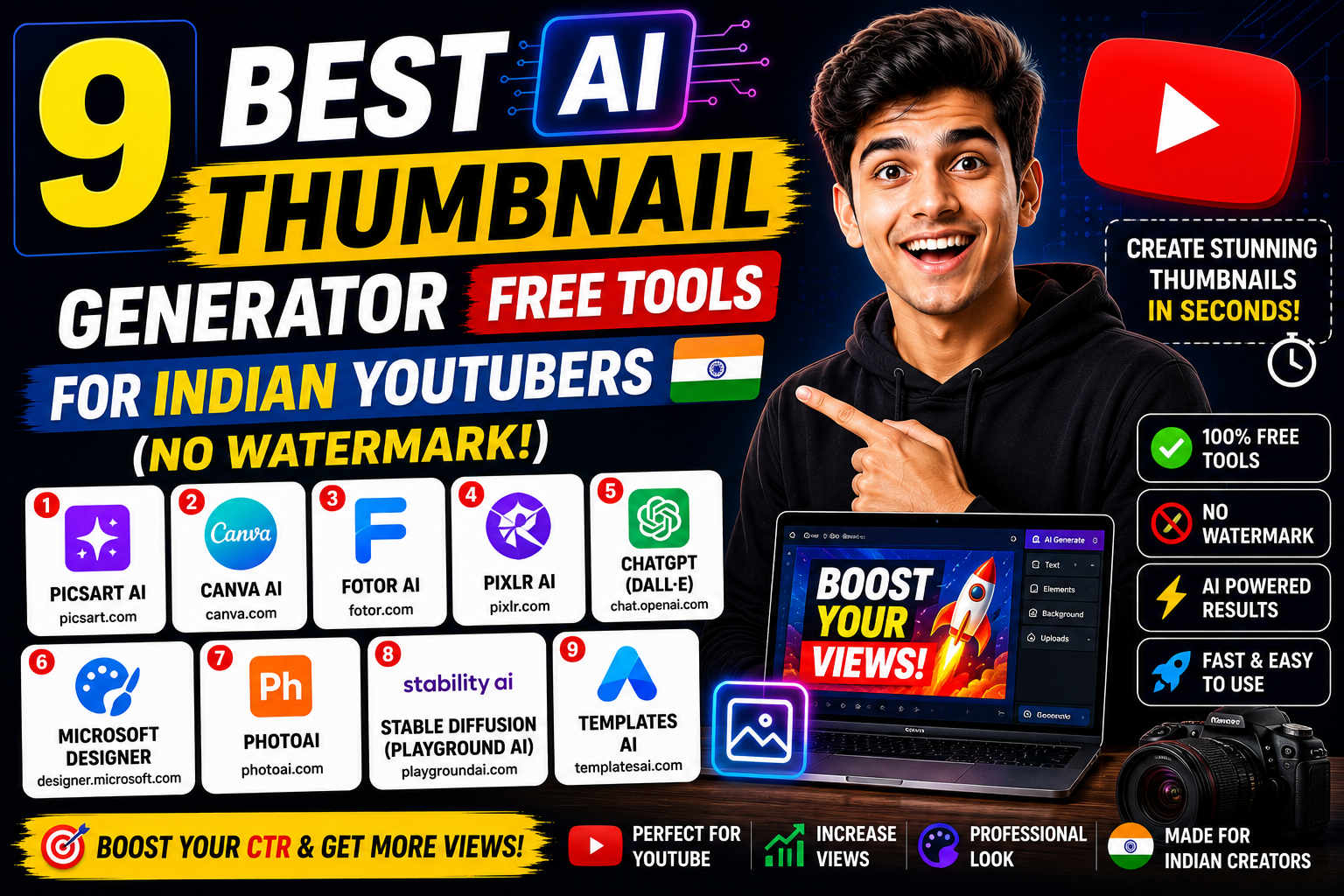 9 Best AI Thumbnail Generator Free Tools For Indian YouTubers (No Watermark!)