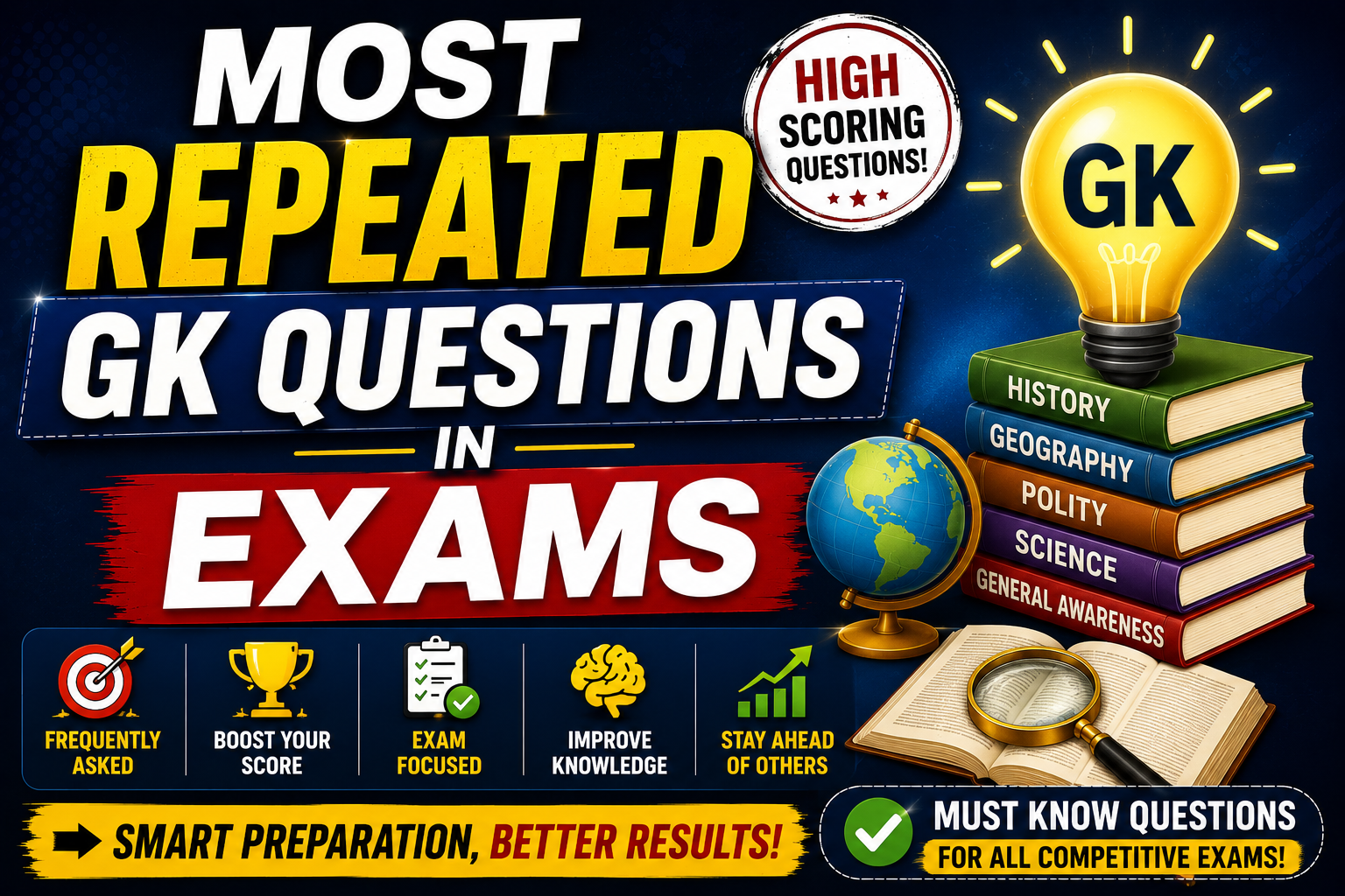 Most Repeated GK Questions in Exams – 100 Top Questions with Answers